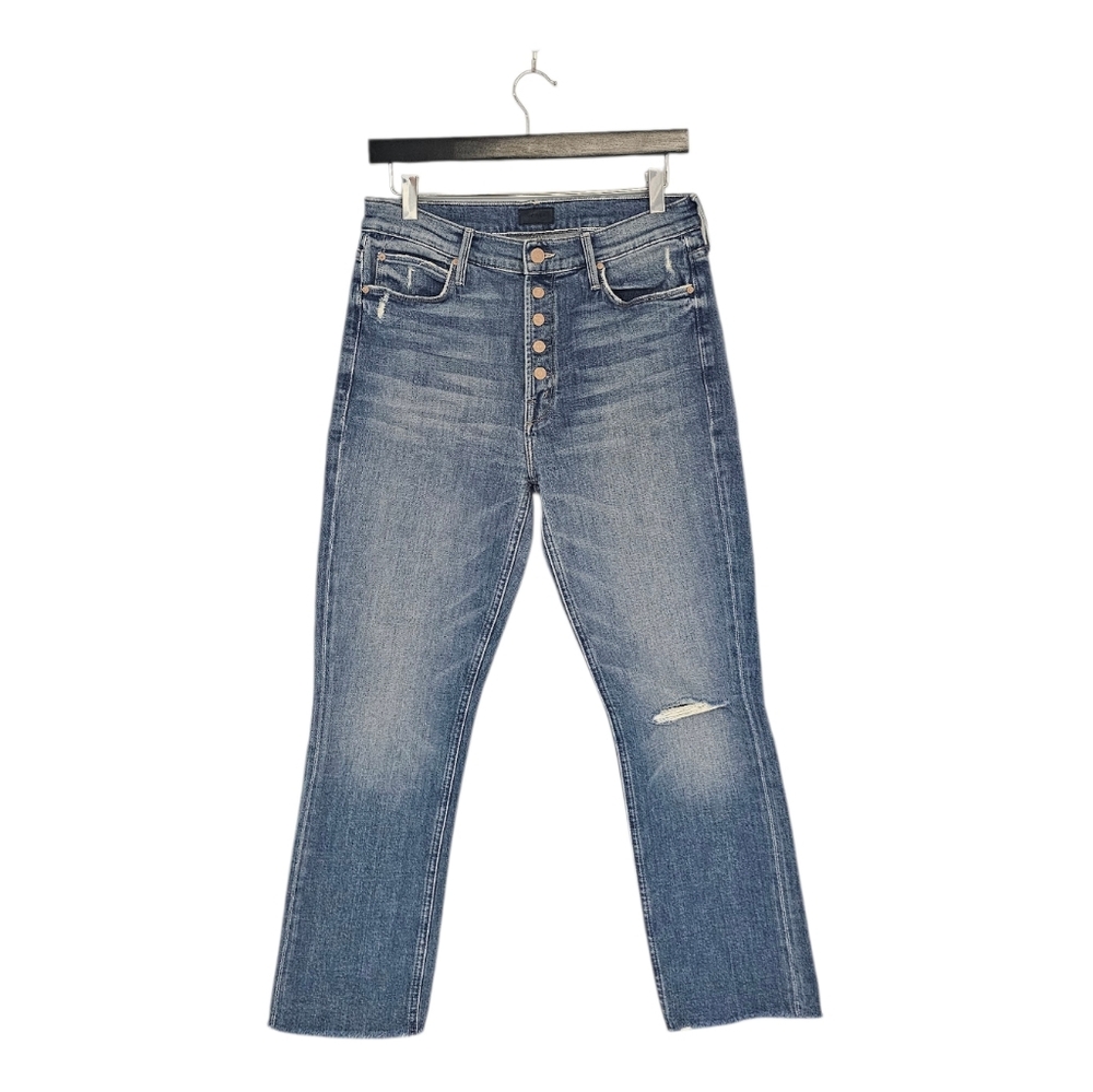 MOTHER Straight Leg Button-Fly Jeans - Blue Denim